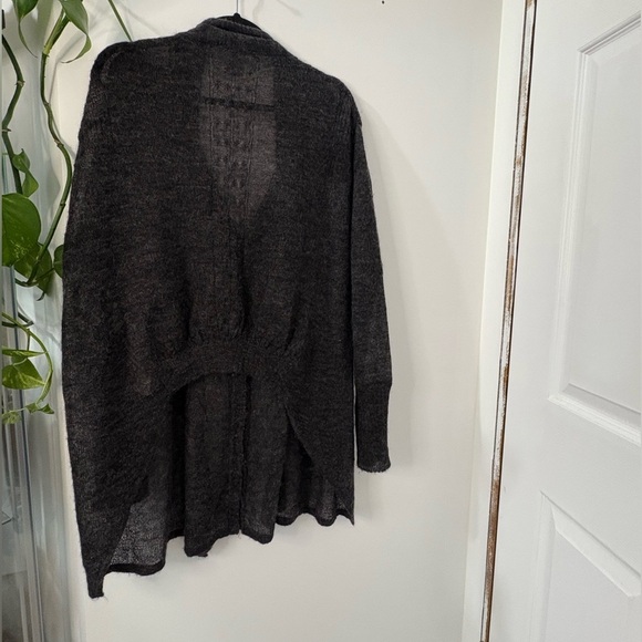 Cozy Charcoal Button-Up Cardigan High/Low - Picture 6 of 8